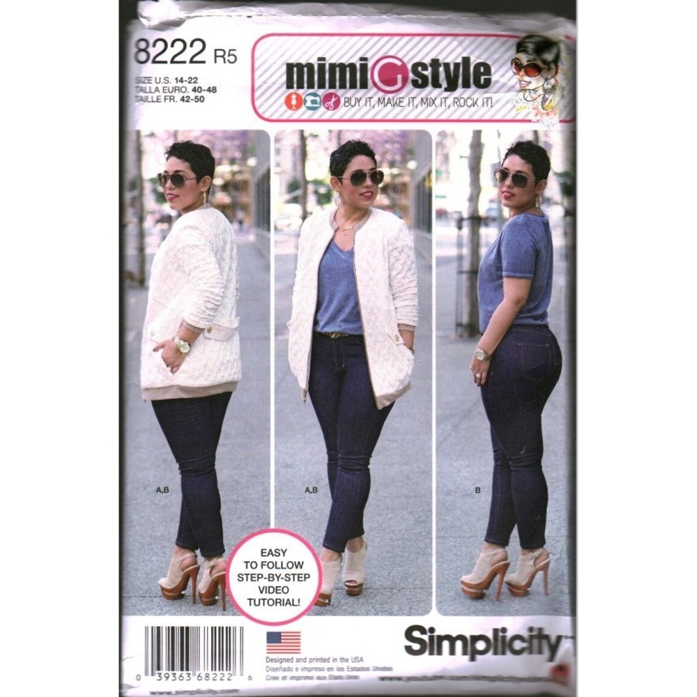 Simplicity 8222 Mimi G Style Knit Jacket Stretch Jeans Sewing Pattern Size 14-18